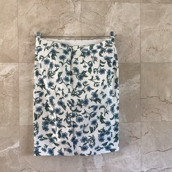 J. Crew Pencil Skirt, Sz 6, NWT White & Blue Floral Fall Office Cottagecore Twee - Picture 4 of 9